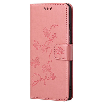 Butterfly Flower Imprinting Leather Cover Phone Standing Shell with Wallet Design for Motorola Edge 20