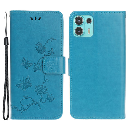 All-Round Protection Butterfly Flowers Imprinting Leather Phone Cover with Wallet Stand for Motorola Edge 20 Lite