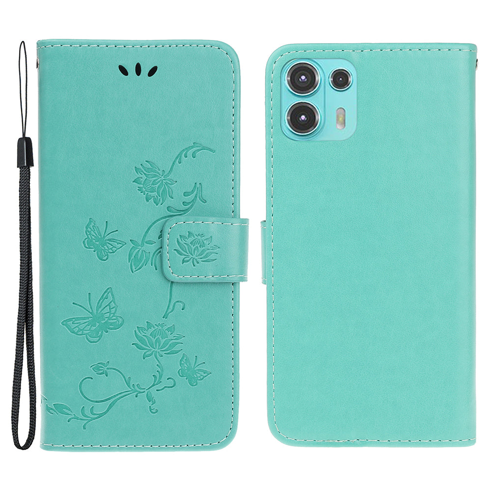 All-Round Protection Butterfly Flowers Imprinting Leather Phone Cover with Wallet Stand for Motorola Edge 20 Lite