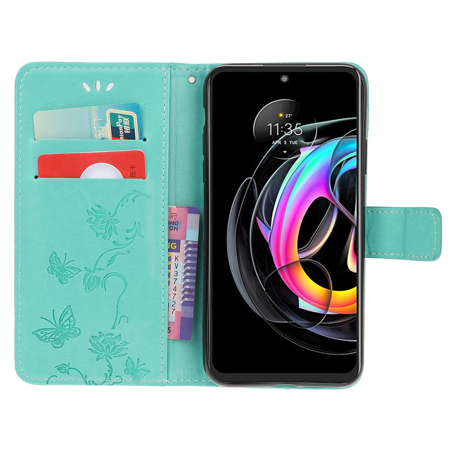 All-Round Protection Butterfly Flowers Imprinting Leather Phone Cover with Wallet Stand for Motorola Edge 20 Lite