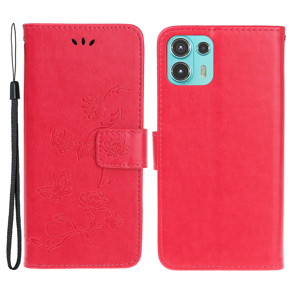 All-Round Protection Butterfly Flowers Imprinting Leather Phone Cover with Wallet Stand for Motorola Edge 20 Lite