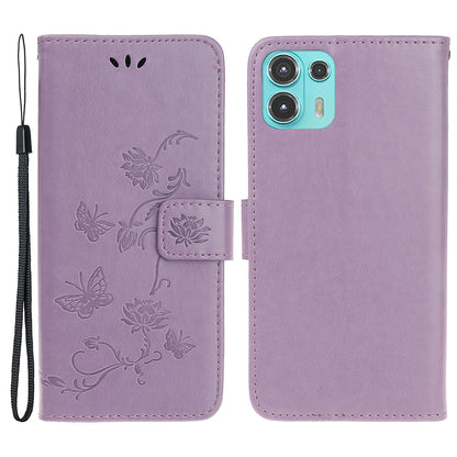 All-Round Protection Butterfly Flowers Imprinting Leather Phone Cover with Wallet Stand for Motorola Edge 20 Lite