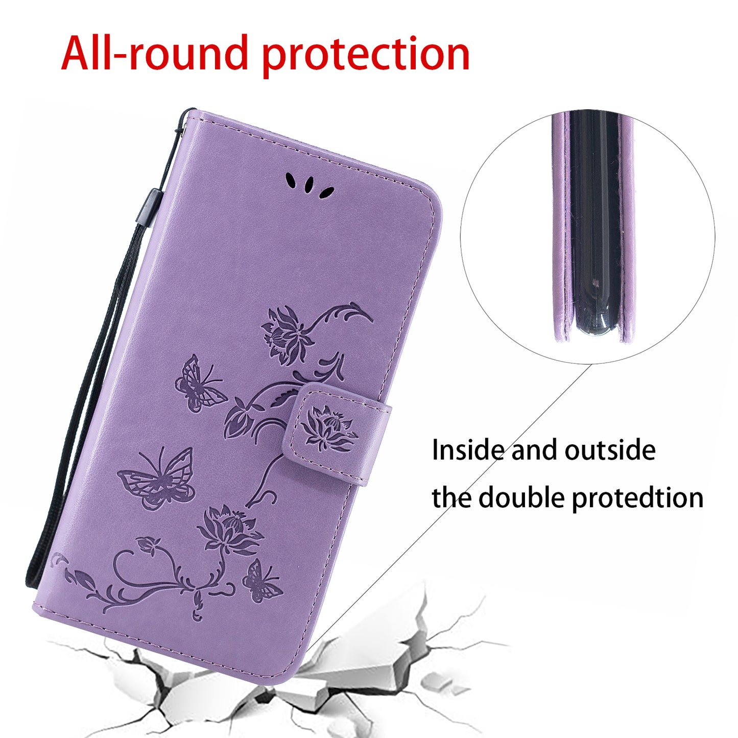 All-Round Protection Butterfly Flowers Imprinting Leather Phone Cover with Wallet Stand for Motorola Edge 20 Lite