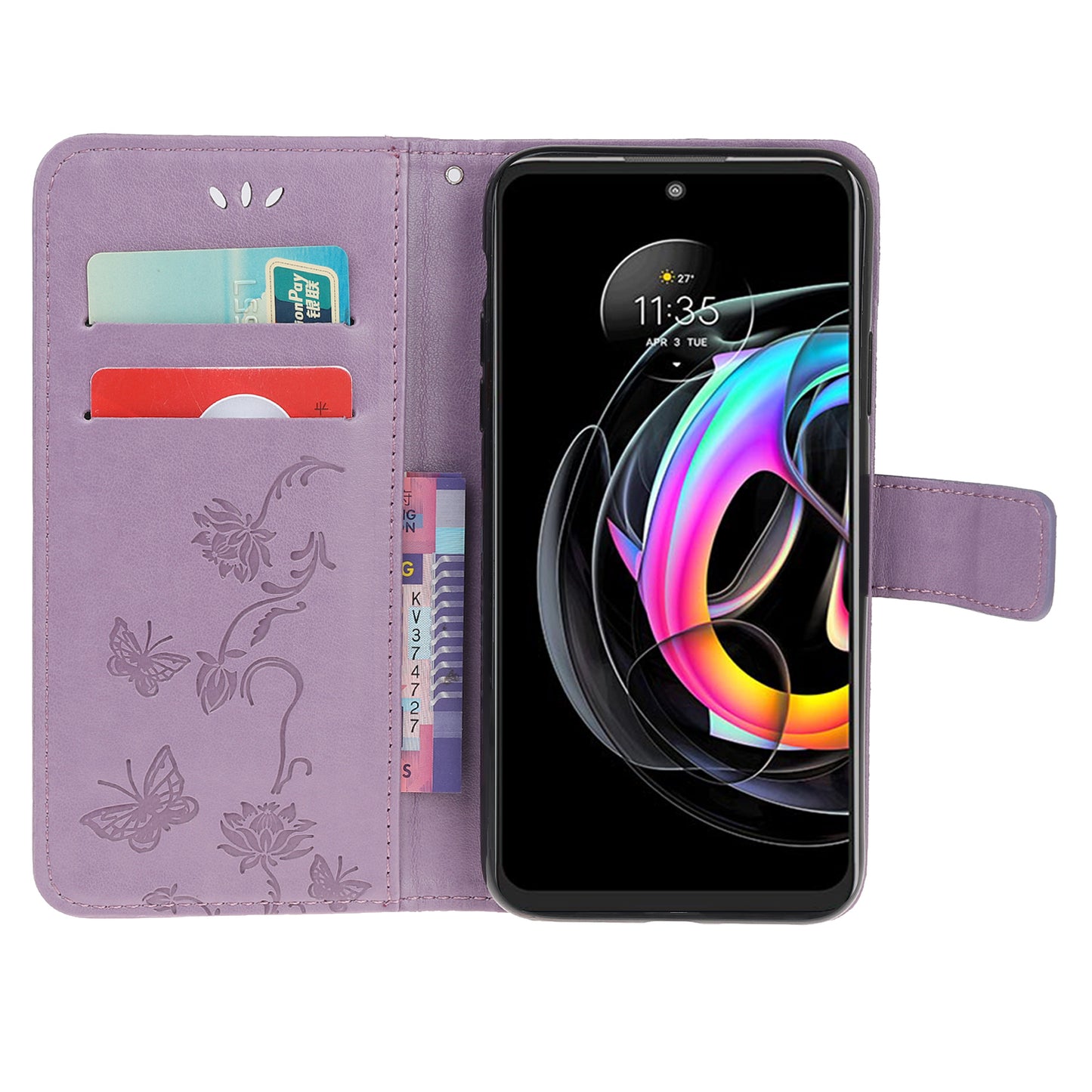 All-Round Protection Butterfly Flowers Imprinting Leather Phone Cover with Wallet Stand for Motorola Edge 20 Lite