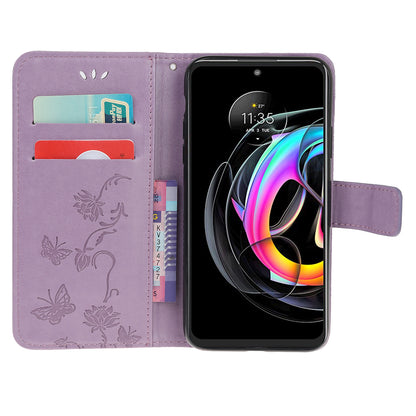 All-Round Protection Butterfly Flowers Imprinting Leather Phone Cover with Wallet Stand for Motorola Edge 20 Lite