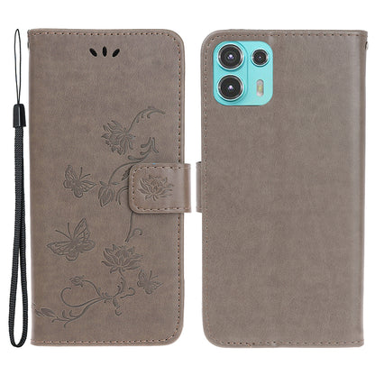 All-Round Protection Butterfly Flowers Imprinting Leather Phone Cover with Wallet Stand for Motorola Edge 20 Lite