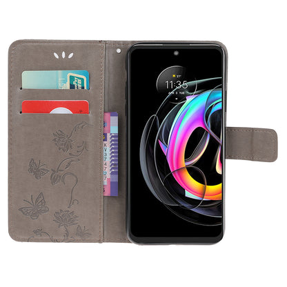 All-Round Protection Butterfly Flowers Imprinting Leather Phone Cover with Wallet Stand for Motorola Edge 20 Lite