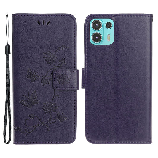 All-Round Protection Butterfly Flowers Imprinting Leather Phone Cover with Wallet Stand for Motorola Edge 20 Lite