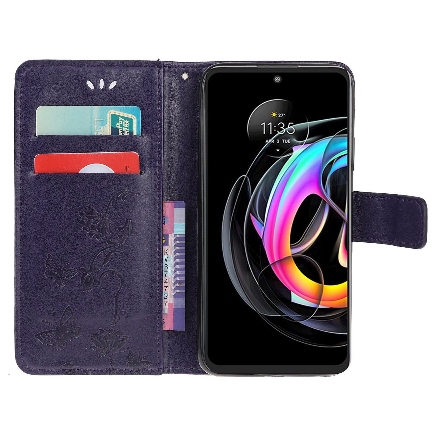 All-Round Protection Butterfly Flowers Imprinting Leather Phone Cover with Wallet Stand for Motorola Edge 20 Lite