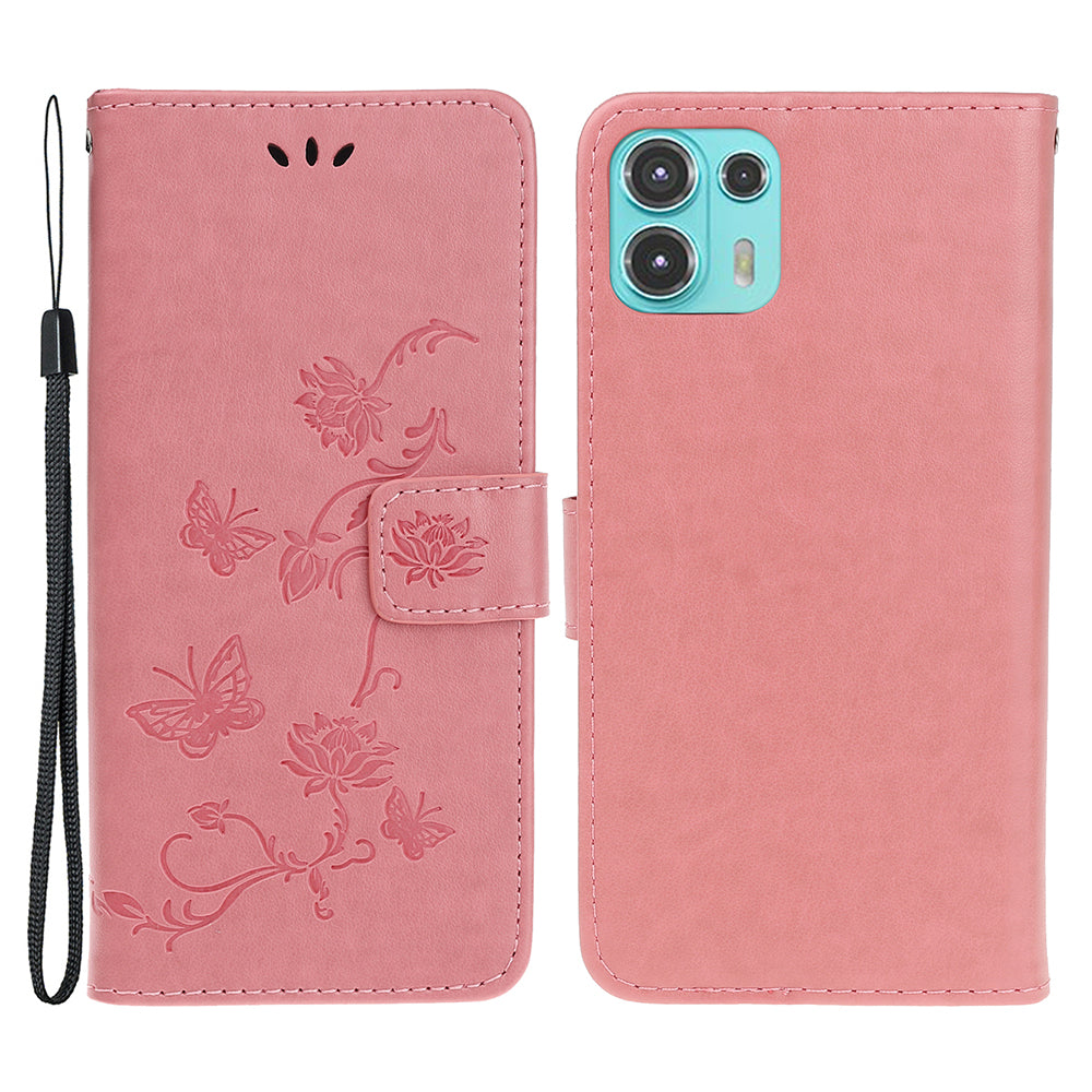 All-Round Protection Butterfly Flowers Imprinting Leather Phone Cover with Wallet Stand for Motorola Edge 20 Lite