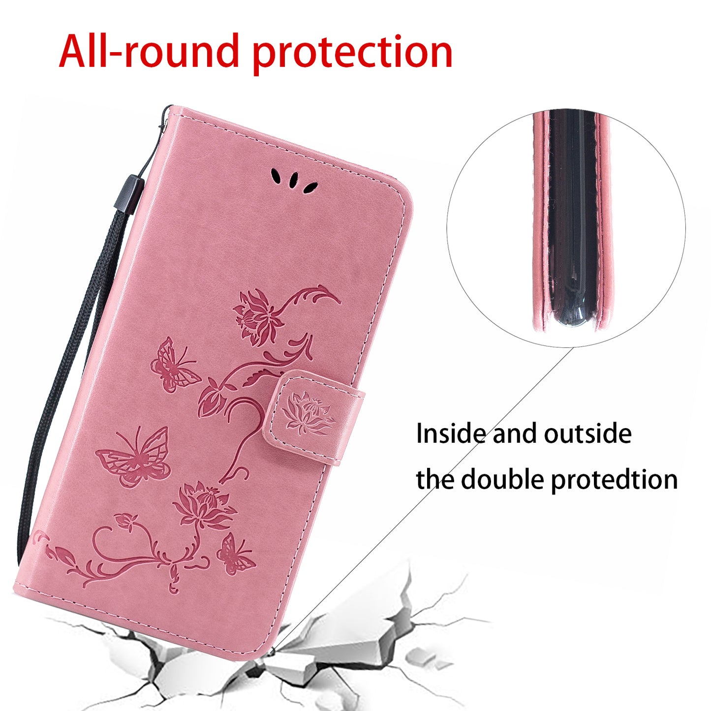 All-Round Protection Butterfly Flowers Imprinting Leather Phone Cover with Wallet Stand for Motorola Edge 20 Lite