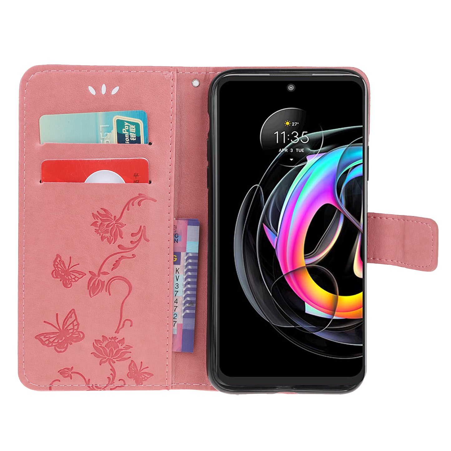 All-Round Protection Butterfly Flowers Imprinting Leather Phone Cover with Wallet Stand for Motorola Edge 20 Lite