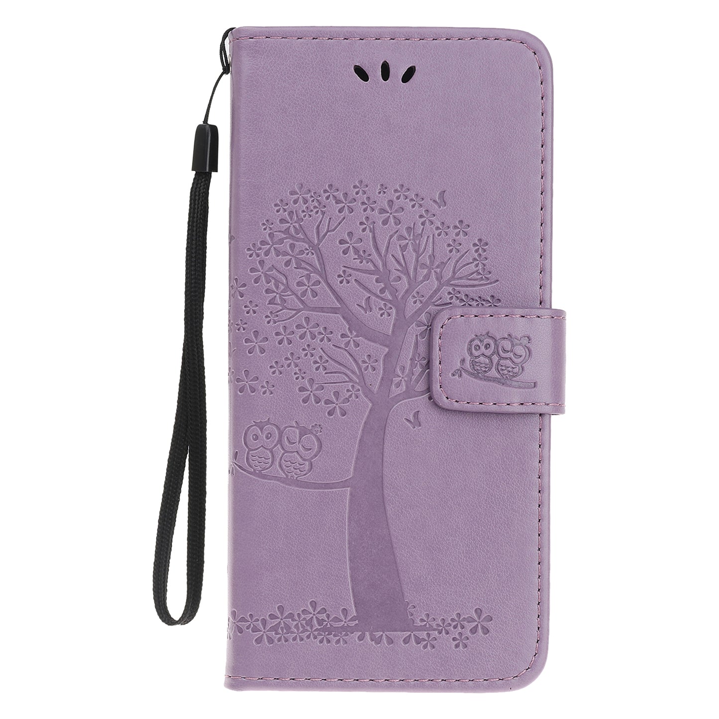 Owl and Tree Pattern Imprinted Wallet Stand Leather Case Shell with Wrist Strap for Motorola Edge 20 Lite