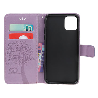 Owl and Tree Pattern Imprinted Wallet Stand Leather Case Shell with Wrist Strap for Motorola Edge 20 Lite