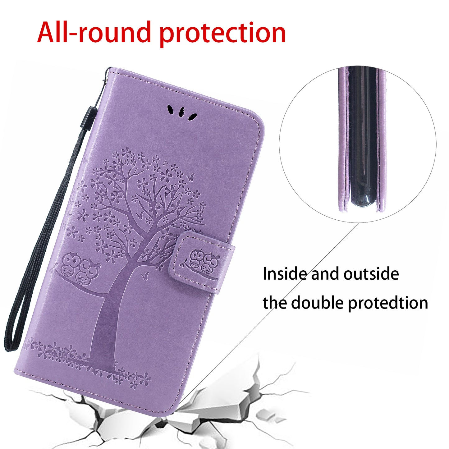 Owl and Tree Pattern Imprinted Wallet Stand Leather Case Shell with Wrist Strap for Motorola Edge 20 Lite