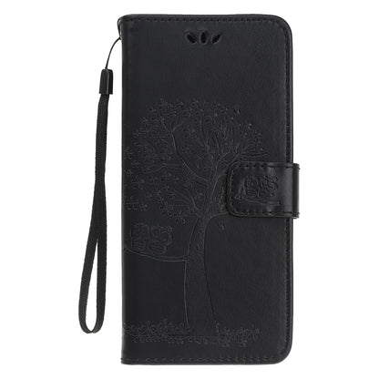 Owl and Tree Pattern Imprinted Wallet Stand Leather Case Shell with Wrist Strap for Motorola Edge 20 Lite