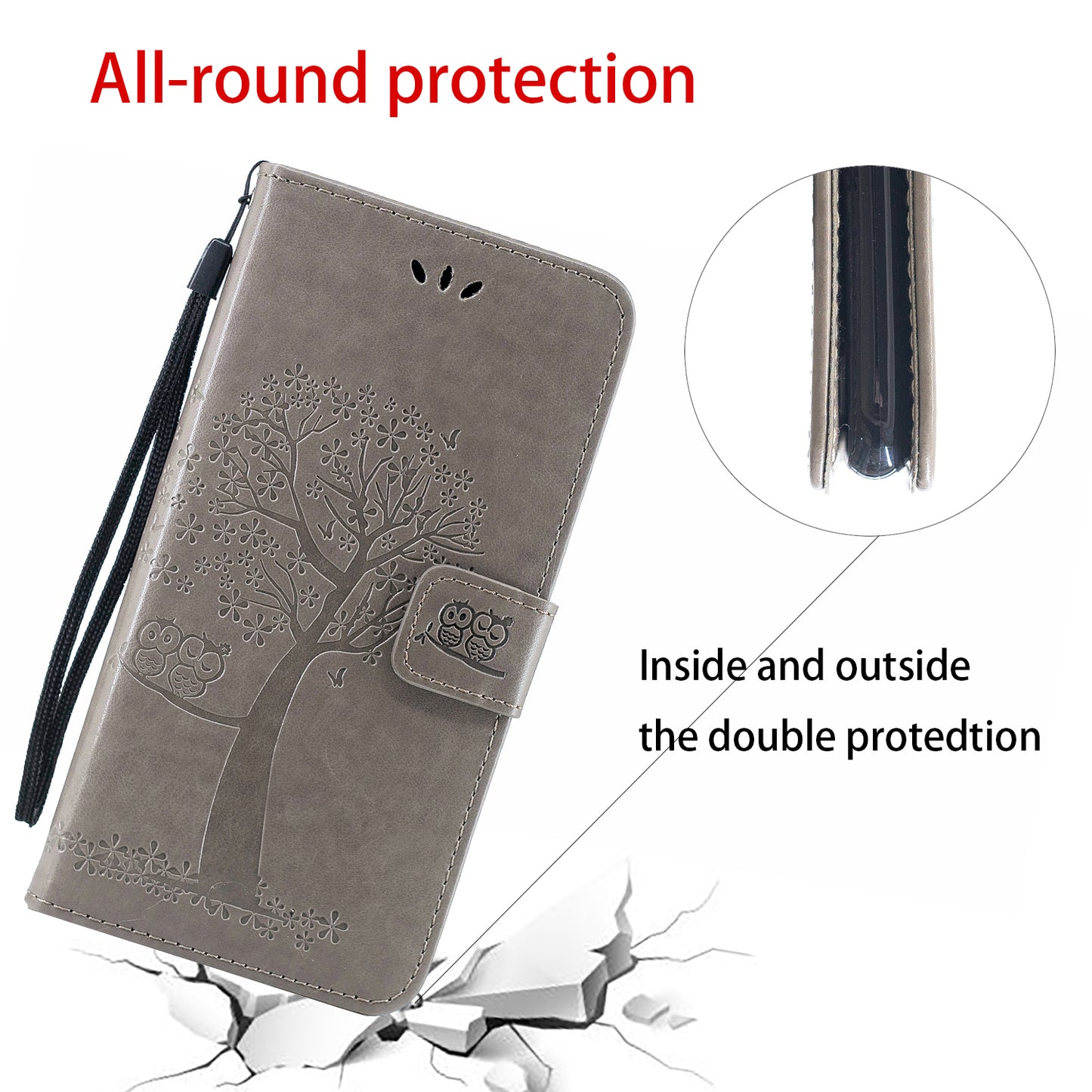 Owl and Tree Pattern Imprinted Wallet Stand Leather Case Shell with Wrist Strap for Motorola Edge 20 Lite