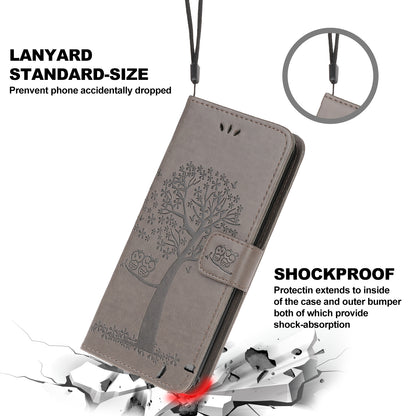 Owl and Tree Pattern Imprinted Wallet Stand Leather Case Shell with Wrist Strap for Motorola Edge 20 Lite