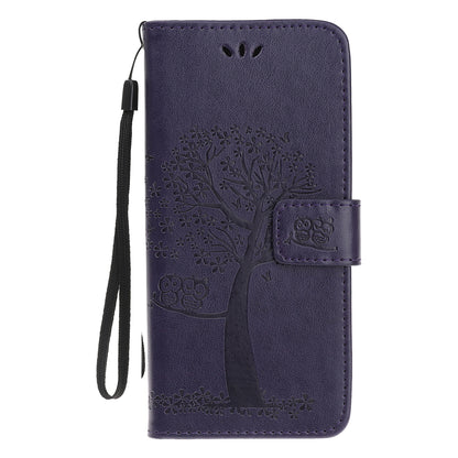 Owl and Tree Pattern Imprinted Wallet Stand Leather Case Shell with Wrist Strap for Motorola Edge 20 Lite