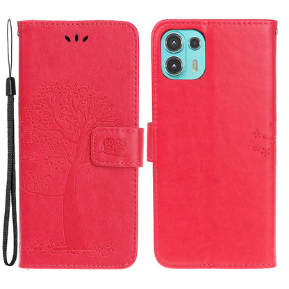 Owl and Tree Pattern Imprinted Wallet Stand Leather Case Shell with Wrist Strap for Motorola Edge 20 Lite