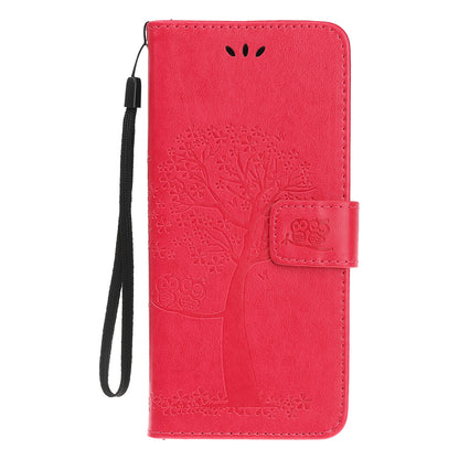 Owl and Tree Pattern Imprinted Wallet Stand Leather Case Shell with Wrist Strap for Motorola Edge 20 Lite