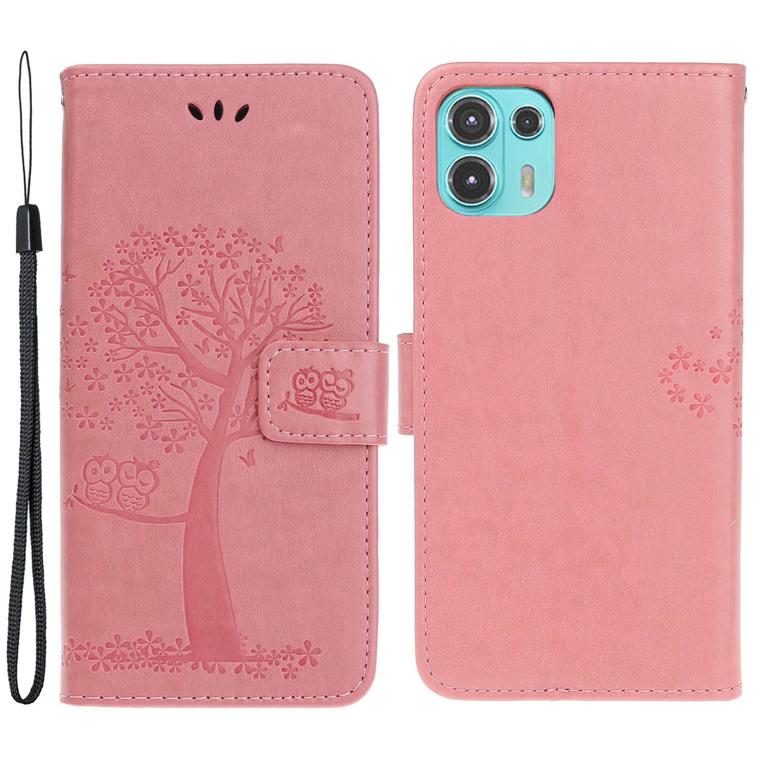 Owl and Tree Pattern Imprinted Wallet Stand Leather Case Shell with Wrist Strap for Motorola Edge 20 Lite