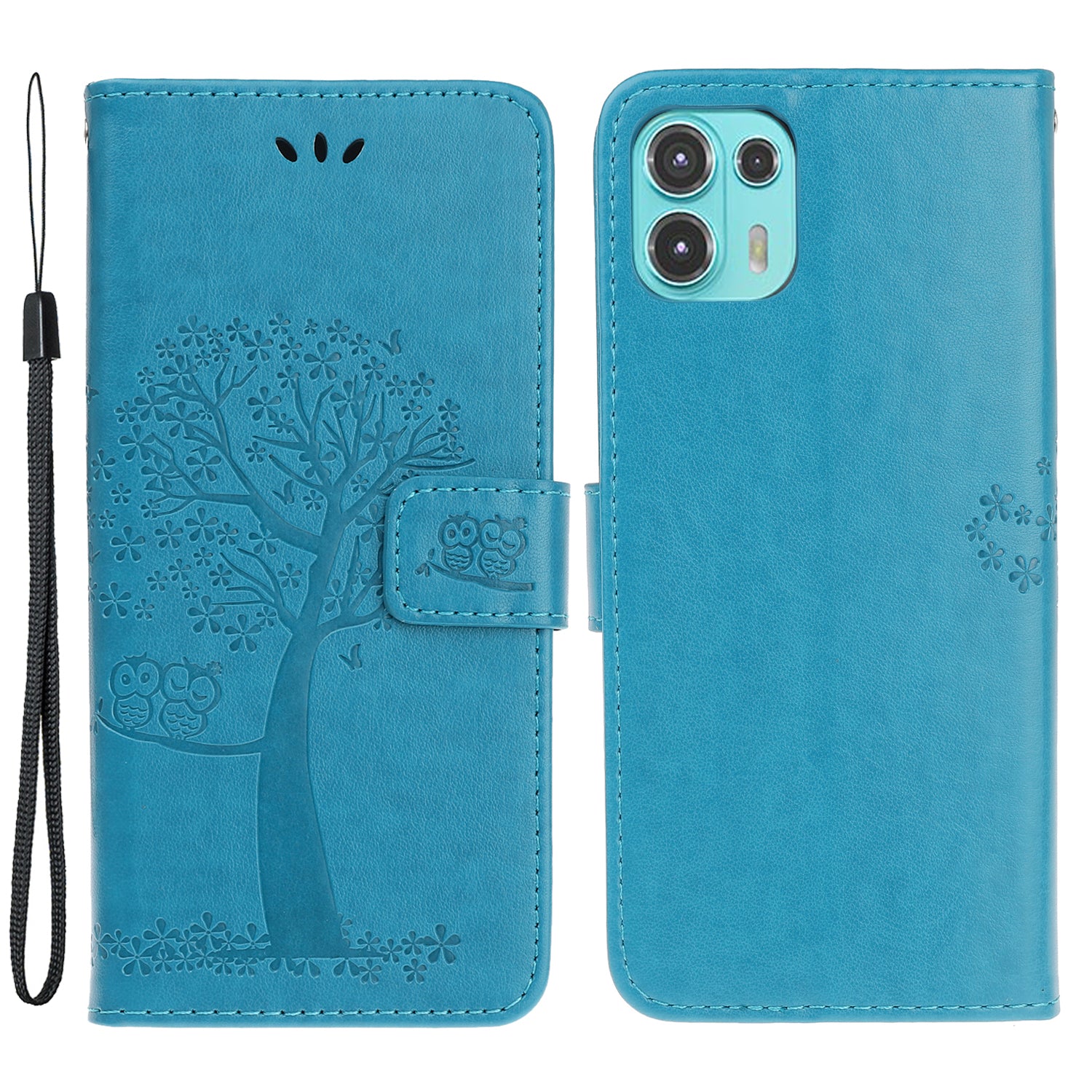 Owl and Tree Pattern Imprinted Wallet Stand Leather Case Shell with Wrist Strap for Motorola Edge 20 Lite