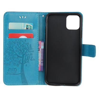 Owl and Tree Pattern Imprinted Wallet Stand Leather Case Shell with Wrist Strap for Motorola Edge 20 Lite