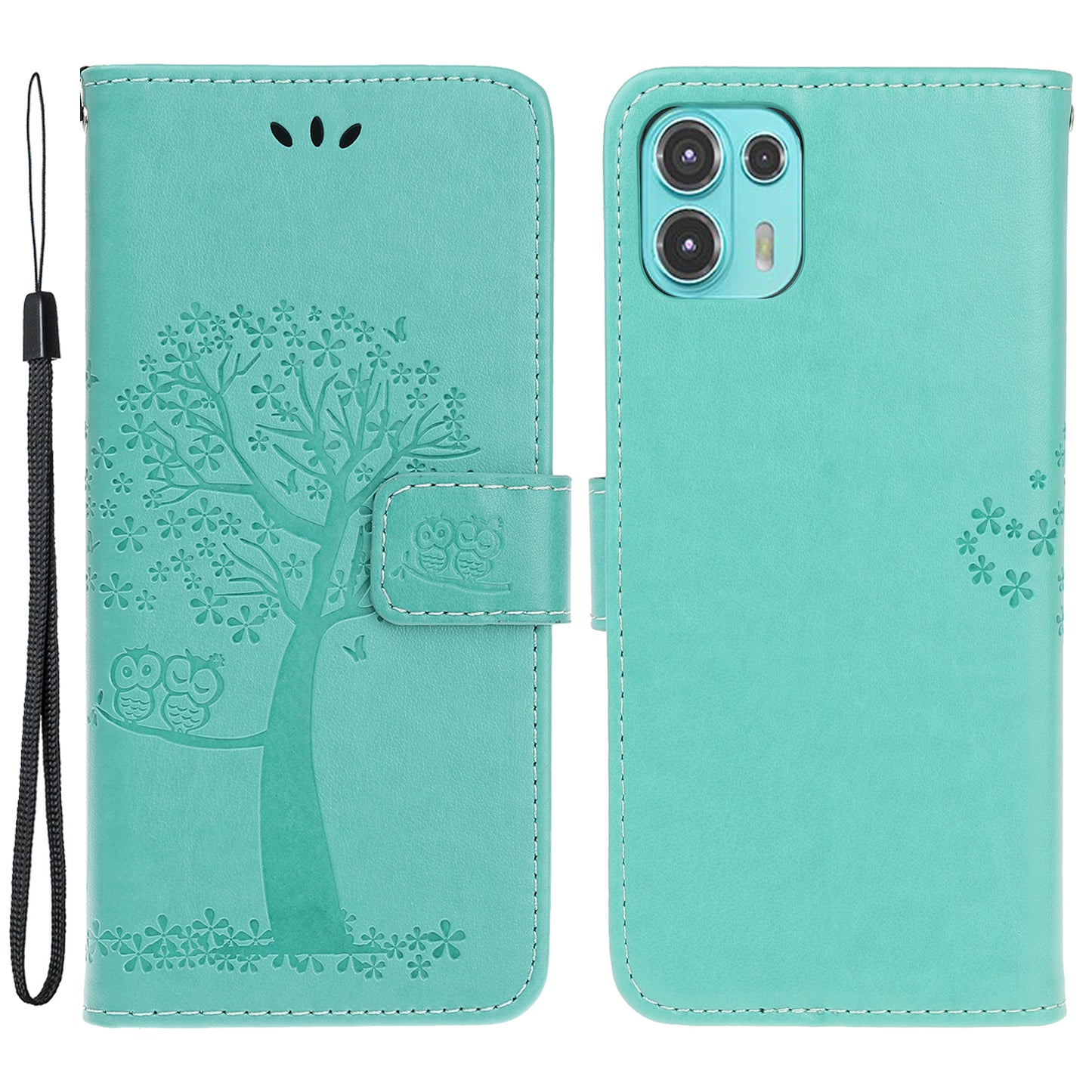 Owl and Tree Pattern Imprinted Wallet Stand Leather Case Shell with Wrist Strap for Motorola Edge 20 Lite