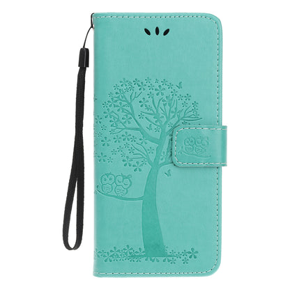 Owl and Tree Pattern Imprinted Wallet Stand Leather Case Shell with Wrist Strap for Motorola Edge 20 Lite