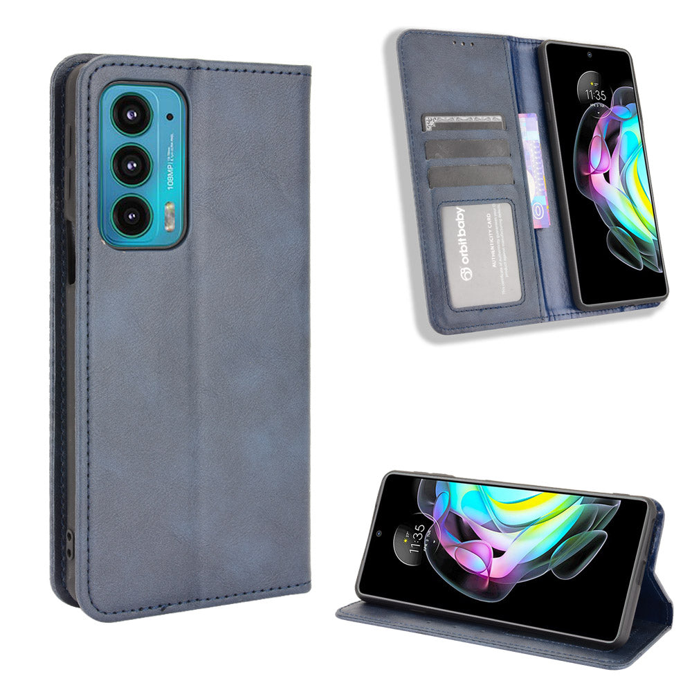 Retro Leather Auto-Absorbed Protective Cover Anti-Drop Phone Wallet Case with Stand for Motorola Edge 20/Edge Lite Luxury Edition