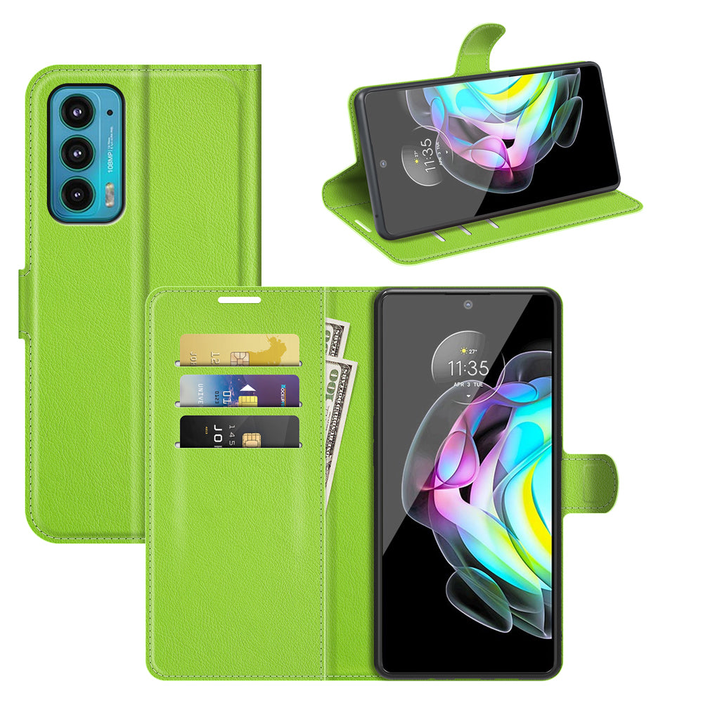 Wallet Design Folio Flip Litchi Texture Protective Soft PU Leather Phone Case with Stand for Motorola Edge 20