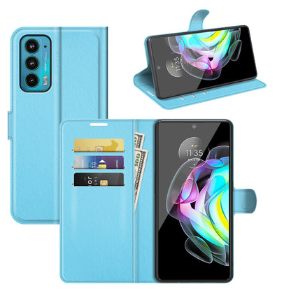 Wallet Design Folio Flip Litchi Texture Protective Soft PU Leather Phone Case with Stand for Motorola Edge 20