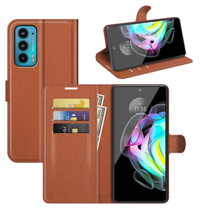 Wallet Design Folio Flip Litchi Texture Protective Soft PU Leather Phone Case with Stand for Motorola Edge 20