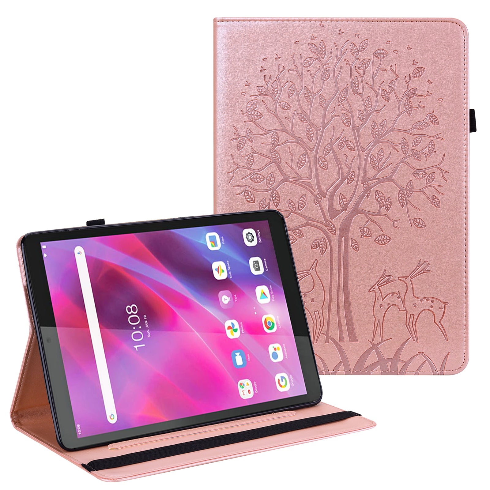 Unique Tree and Deer Pattern Imprinting Smooth Leather Stand Tablet Cover with Card Holders for Lenovo Tab M10 HD Gen 2 X306X