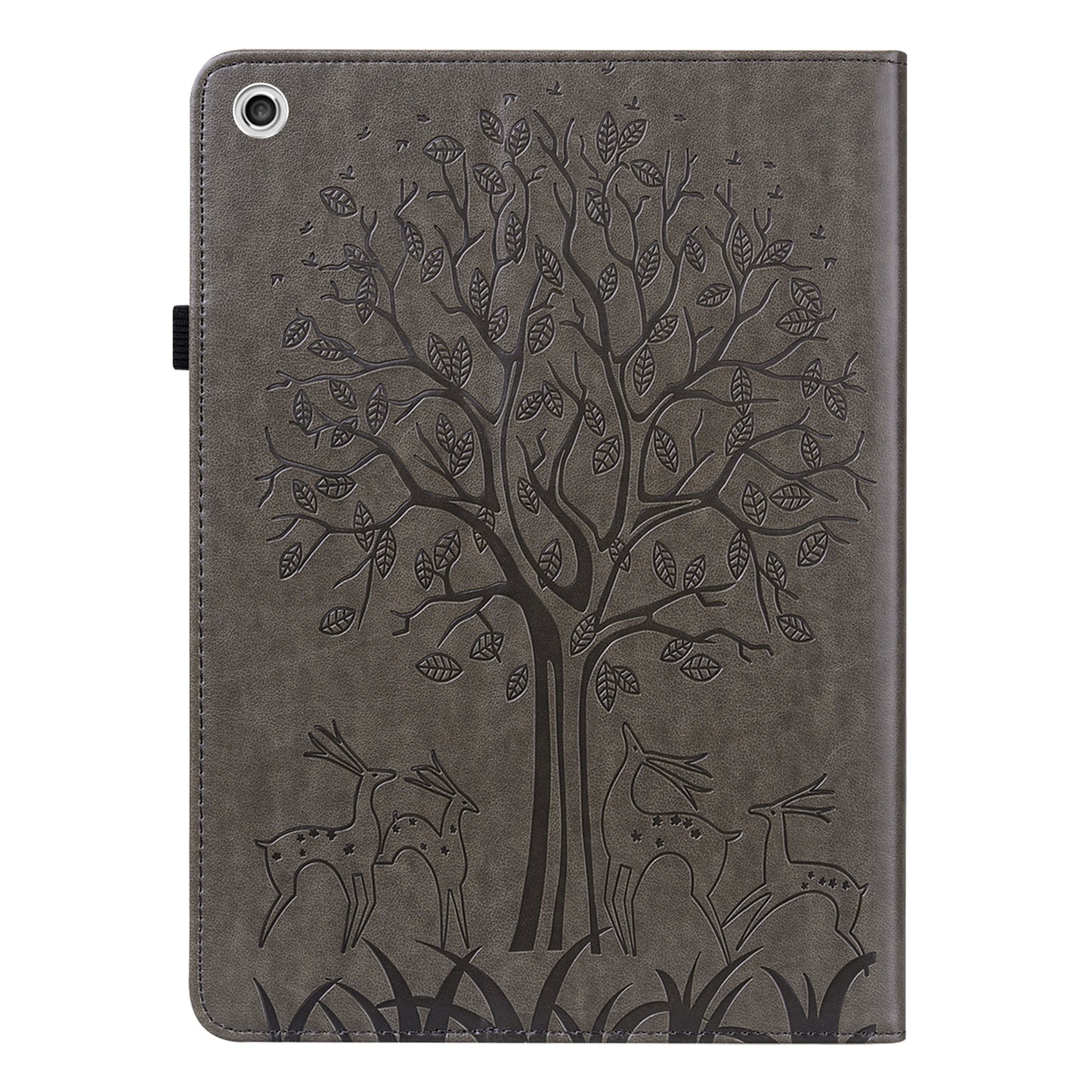 Imprint Tree and Deer Pattern Elastic Strap Closure Leather Stand Tablet Cover for Lenovo Tab M10 HD (TB-X505L/TB-X505F)/M10 (TB-X605L/TB-X605F)/Tab P10 (TB-X705F TB-X705L)