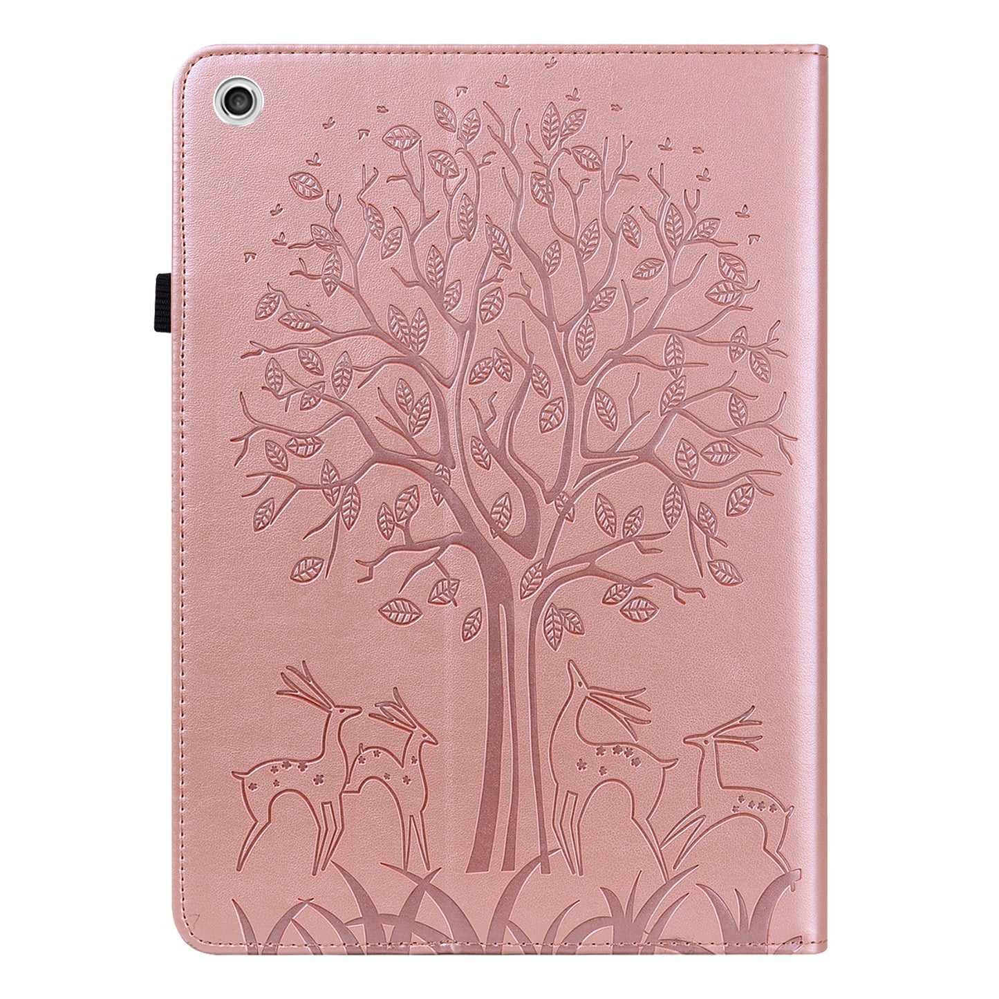 Imprint Tree and Deer Pattern Elastic Strap Closure Leather Stand Tablet Cover for Lenovo Tab M10 HD (TB-X505L/TB-X505F)/M10 (TB-X605L/TB-X605F)/Tab P10 (TB-X705F TB-X705L)