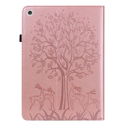 Imprint Tree and Deer Pattern Elastic Strap Closure Leather Stand Tablet Cover for Lenovo Tab M10 HD (TB-X505L/TB-X505F)/M10 (TB-X605L/TB-X605F)/Tab P10 (TB-X705F TB-X705L)