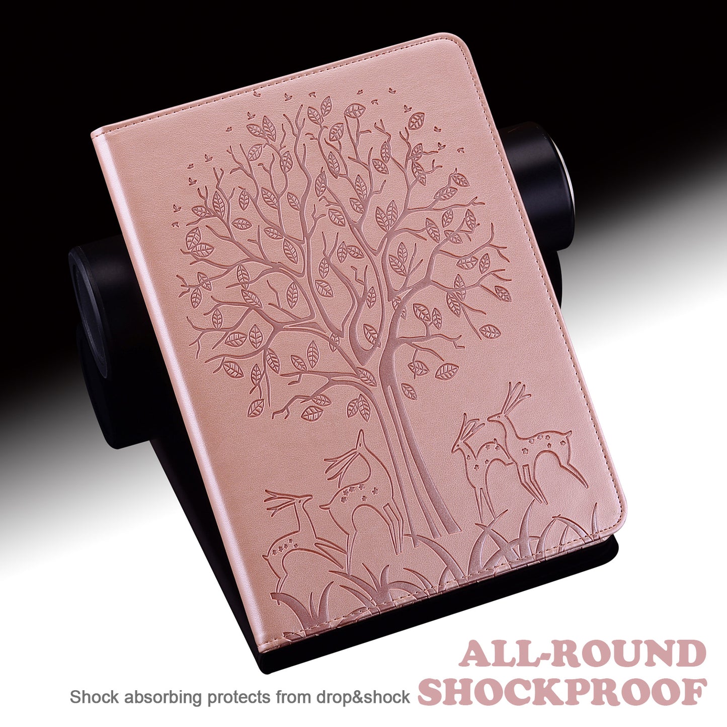 Imprint Tree and Deer Pattern Elastic Strap Closure Leather Stand Tablet Cover for Lenovo Tab M10 HD (TB-X505L/TB-X505F)/M10 (TB-X605L/TB-X605F)/Tab P10 (TB-X705F TB-X705L)