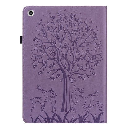 Imprint Tree and Deer Pattern Elastic Strap Closure Leather Stand Tablet Cover for Lenovo Tab M10 HD (TB-X505L/TB-X505F)/M10 (TB-X605L/TB-X605F)/Tab P10 (TB-X705F TB-X705L)