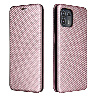 Auto-absorbed Carbon Fiber Texture Leather Stand Phone Shell Cover for Motorola Edge 20 Lite