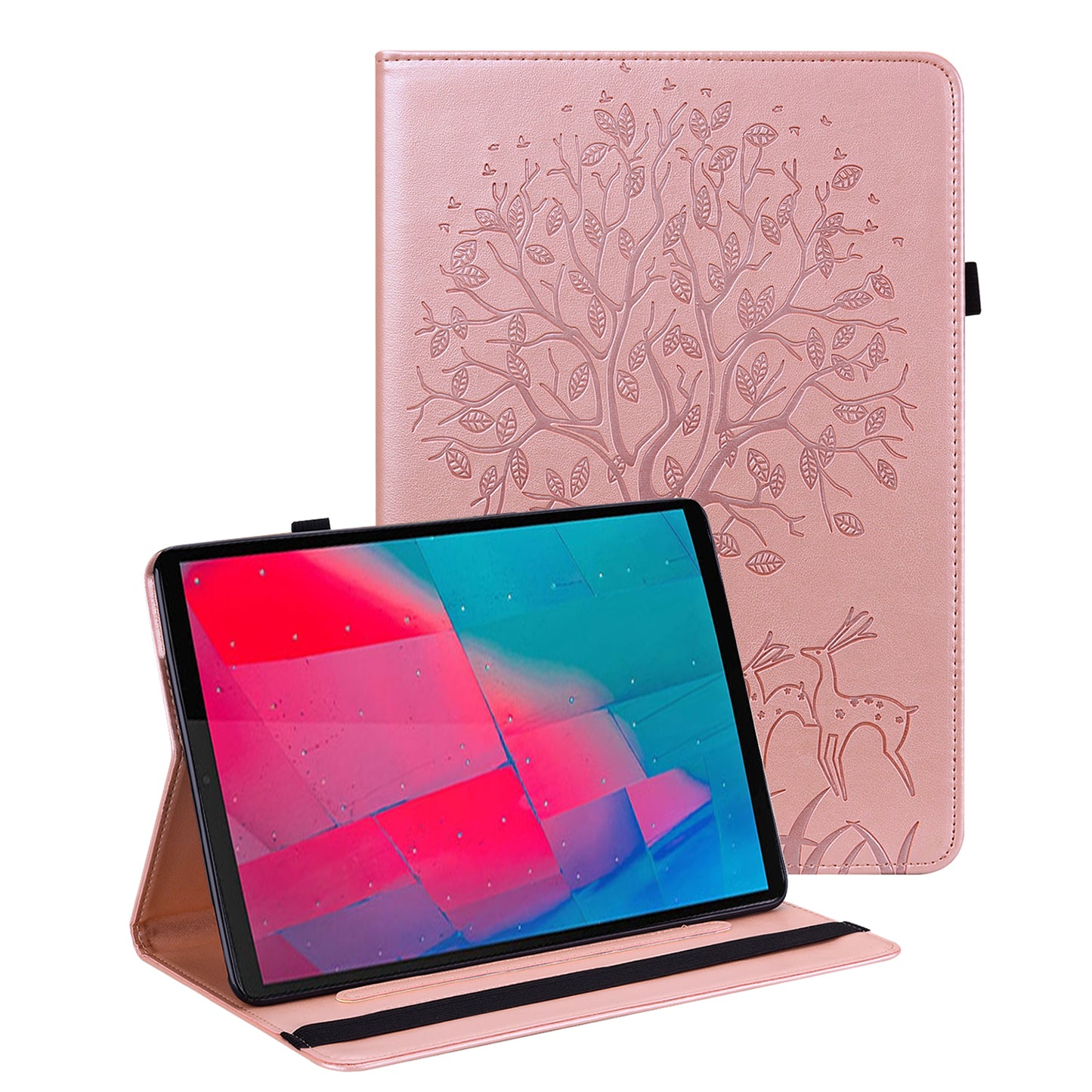 Imprinted Tree and Deer PU Leather Folio Flip Stand Protective Case Cover with Card Holder for Lenovo Tab M10 Plus TB-X606F / TB-606X