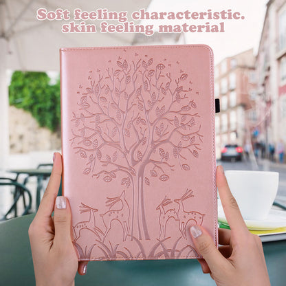 Imprinted Tree and Deer PU Leather Folio Flip Stand Protective Case Cover with Card Holder for Lenovo Tab M10 Plus TB-X606F / TB-606X