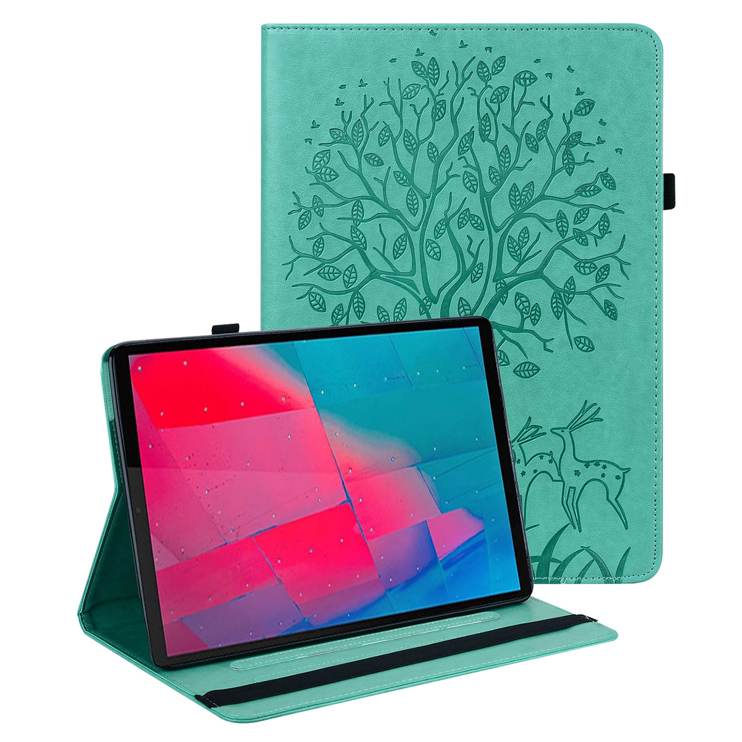 Imprinted Tree and Deer PU Leather Folio Flip Stand Protective Case Cover with Card Holder for Lenovo Tab M10 Plus TB-X606F / TB-606X