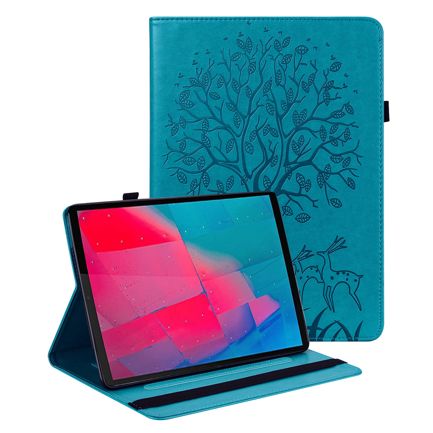 Imprinted Tree and Deer PU Leather Folio Flip Stand Protective Case Cover with Card Holder for Lenovo Tab M10 Plus TB-X606F / TB-606X