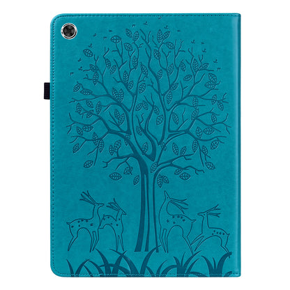 Imprinted Tree and Deer PU Leather Folio Flip Stand Protective Case Cover with Card Holder for Lenovo Tab M10 Plus TB-X606F / TB-606X