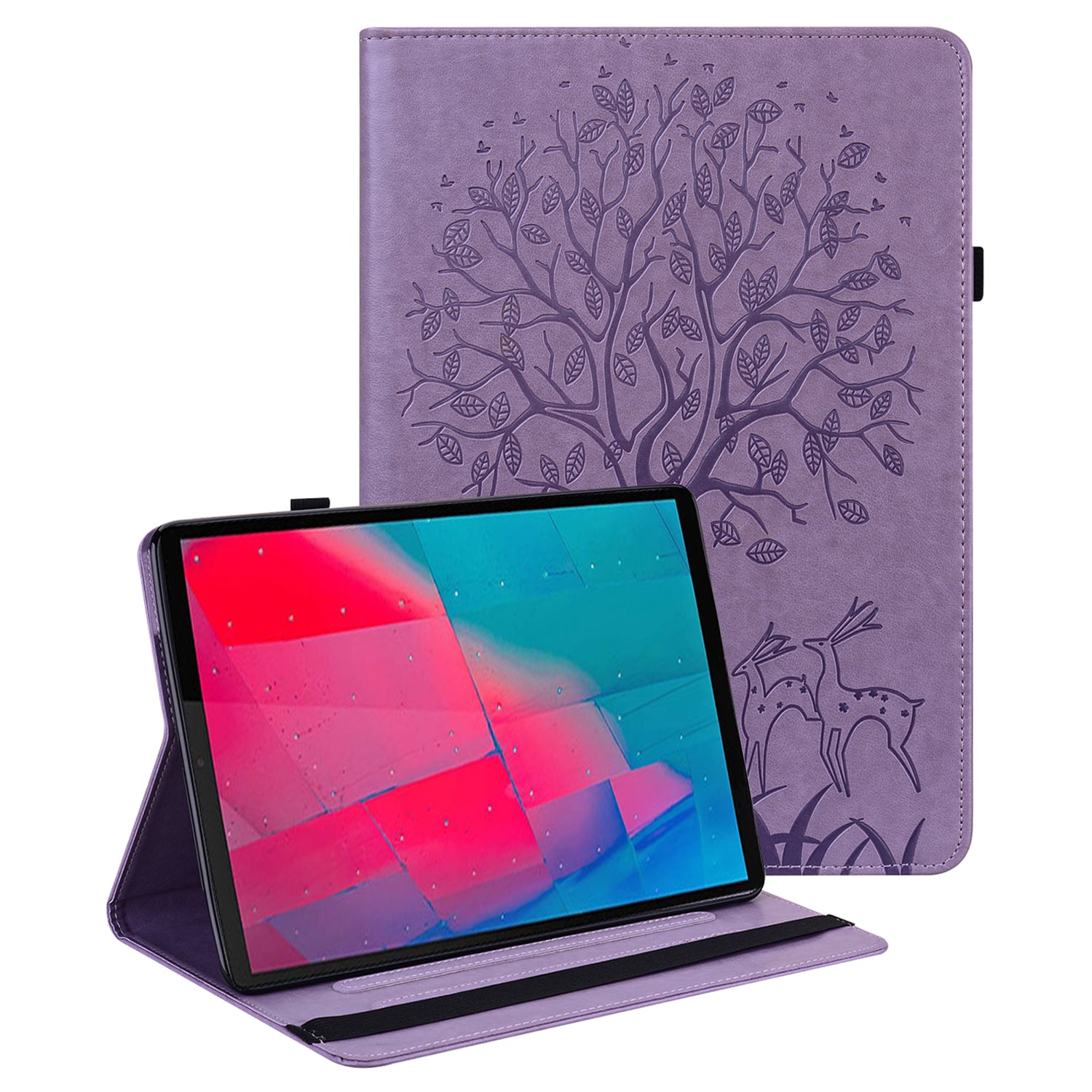 Imprinted Tree and Deer PU Leather Folio Flip Stand Protective Case Cover with Card Holder for Lenovo Tab M10 Plus TB-X606F / TB-606X