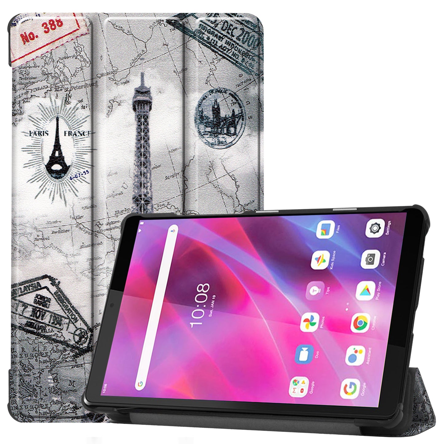 Pattern Printing PU Leather Tri-fold Stand Tablet Cover Shell for Lenovo Tab M8 (3rd Gen)