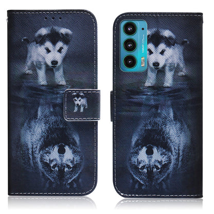 Pattern Printing Anti-Fall Shock Absorption Wallet Stand PU Leather Phone Case with Lanyard Hole for Motorola Edge 20