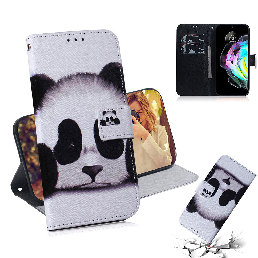 Pattern Printing Anti-Fall Shock Absorption Wallet Stand PU Leather Phone Case with Lanyard Hole for Motorola Edge 20